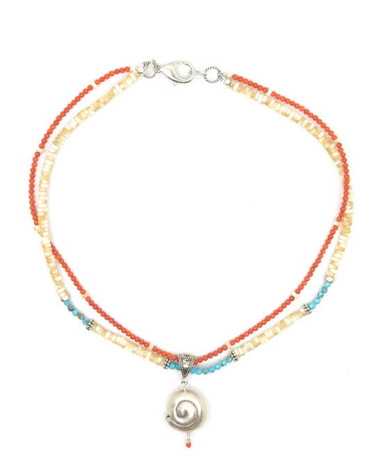 Two-Strand Vintage Coral and Mother of Pearl Necklace