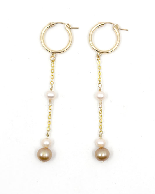 White and Gold Pearl Drop Earrings