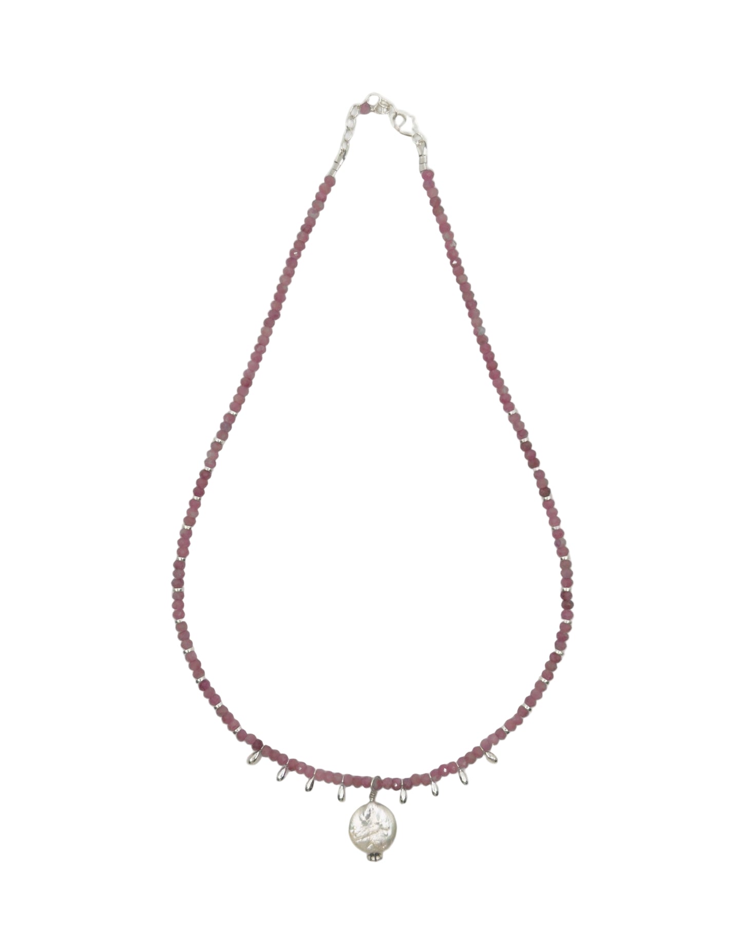 Pink Tourmaline, Sterling Silver & Keshi Pearl Pendant Necklace