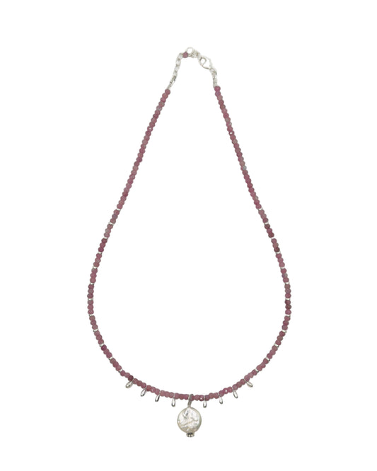 Pink Tourmaline, Sterling Silver & Keshi Pearl Pendant Necklace