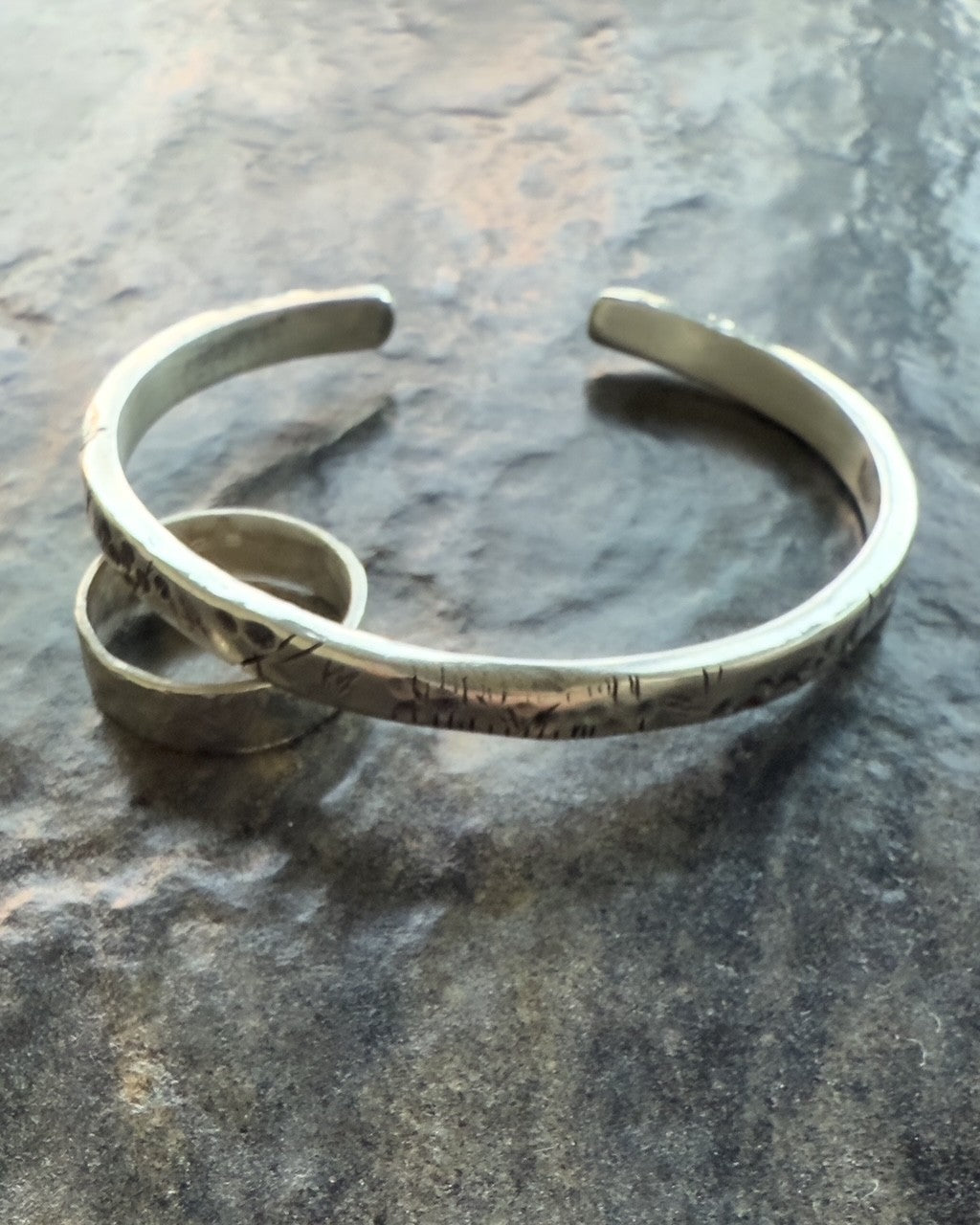 Hammered and Distressed Sterling Silver Cuff