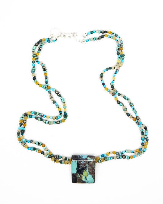 Stunning Two Strand Turquoise Necklace With 1970's Treasure Mountain Turquoise Pendant