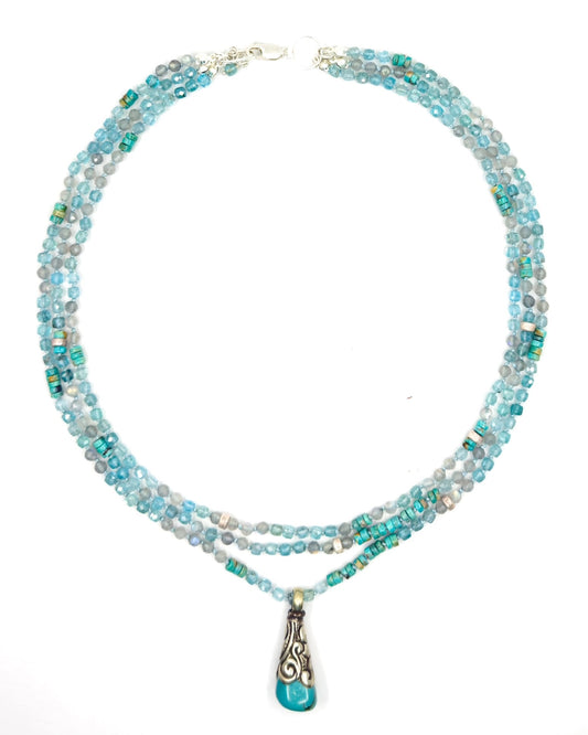 Soothing Blues Three Strand Necklace