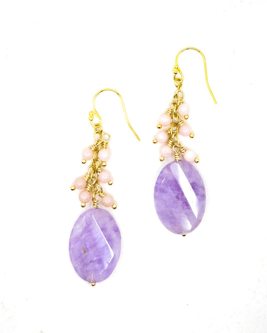 Amethyst and Peruvian Opal Gold Drop Earrings