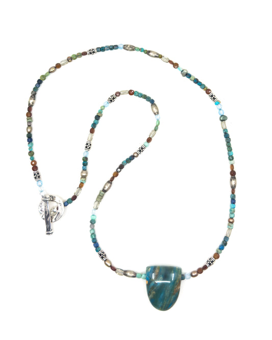 Long Beaded Necklace with Peruvian Opal Pendant